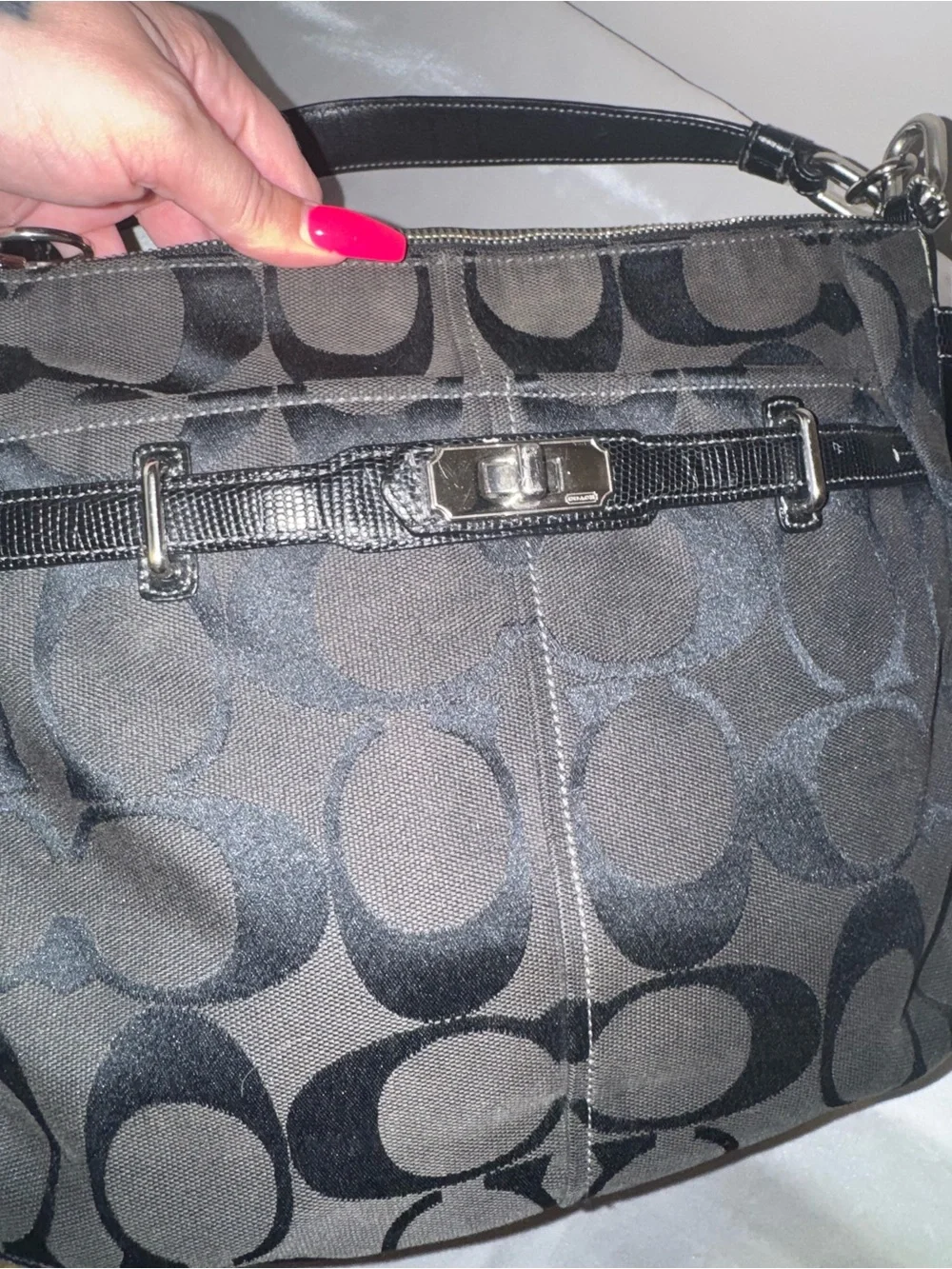 Coach Black and Charcoal Signature Canvas Shoulder Bag